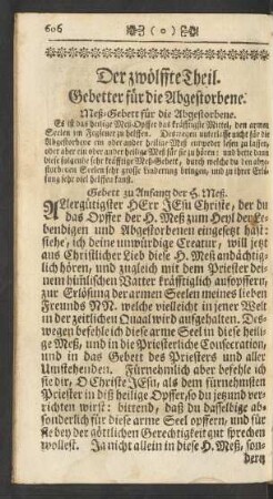 Der zwölffte Theil. Gebetter für die Abgestorbene.
