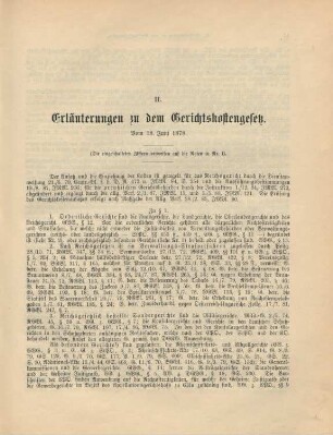 II. Erläuterungen zu dem Gerichtskostengesetz. Vom 18. Juni 1878.