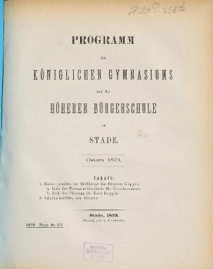 Programm des Königlichen Gymnasiums mit Höherer Bürgerschule zu Stade, 1878/79