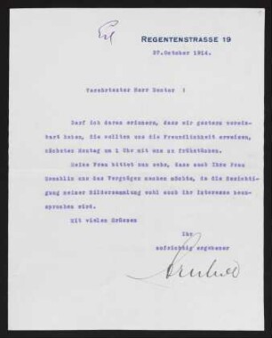 Brief von Eduard Arnhold an Gerhart Hauptmann