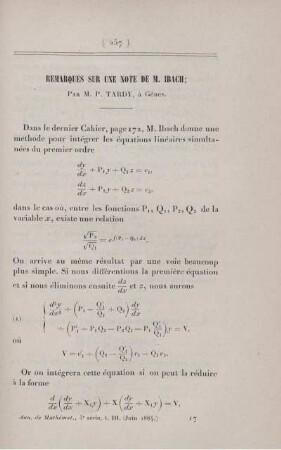 Remarques sur une note de M. Ibach.