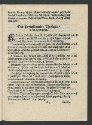 Der Protestierenden Theologen/ Teutsche Bücher.