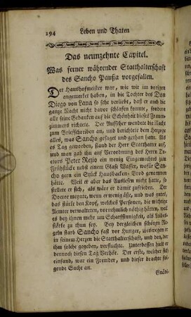 Das neunzehnte Capitel. Was ferner währender Statthalterschaft des Sancho Panßa vorgefallen.