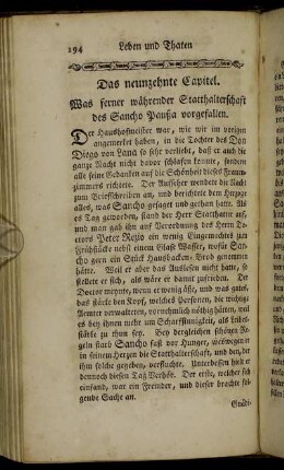 Das neunzehnte Capitel. Was ferner währender Statthalterschaft des Sancho Panßa vorgefallen.
