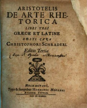 Aristotelis De Arte Rhetorica Libri Tres