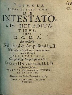 Primula Iuris Iustinianei De Intestatorum Hereditatibus