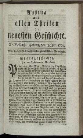 XXIV. Nachl. Coburg, den 13. Jun. 1761.