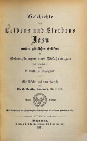 Geschichte des Leidens und Sterbens Jesu unsers göttlichen Erlösers in Betrachtungen und Belehrungen