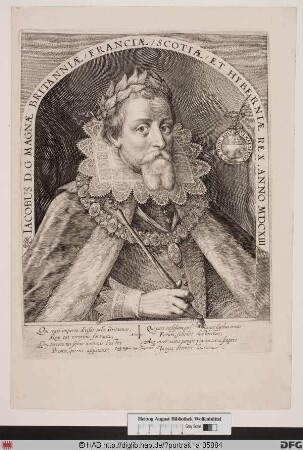 Bildnis Jakob (James) I. (Stuart), 1567 König von Schottland (als James VI.), 1603-25 von England u. Schottland