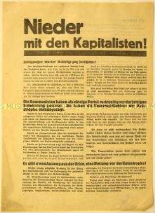 Antikapitalistischer programmatischer Wahlaufruf der Kommunistischen Partei Deutschlands an Arbeiter und Werktätige