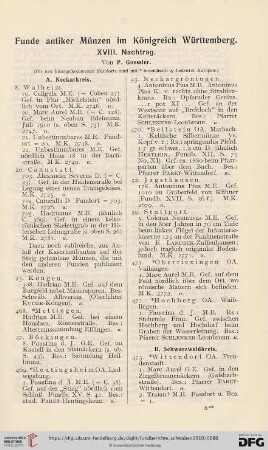 Funde antiker Münzen im Königreich Württemberg. XVIII. Nachtrag