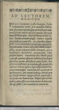 Ad Lectorem Monitum