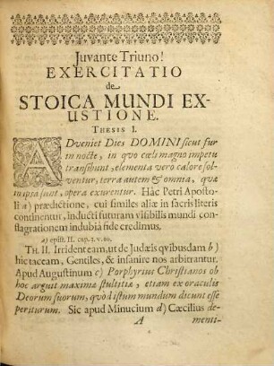 Exercitatio De Stoica Mundi Exustione