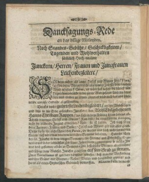 Dancksagungs-Rede an das billige Mitleyden.