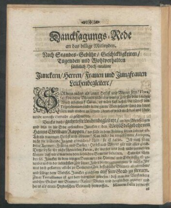 Dancksagungs-Rede an das billige Mitleyden.