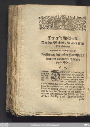 Der erste Abschnitt. Von den Pflichten, die allen Christen obliegen.
