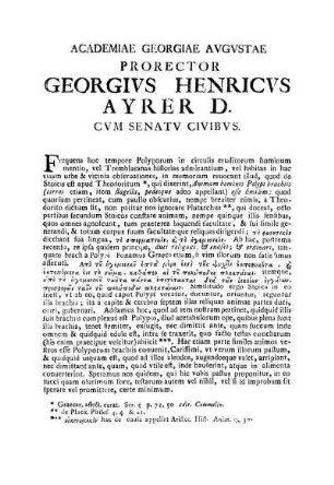 ACADEMIAE GEORGIAE AUGUSTAE PRORECTOR GEORGIUS HENRICUS AYRER D. CVM SENATV CIVIBUS.