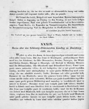 XXXIX. Recess über den Schleswig-Holsteinischen Landtag zu Rendsburg.