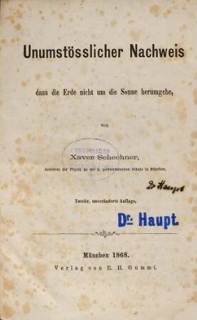 Unumstösslicher Nachweis, daß die Erde nicht um die Sonne herumgehe