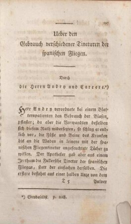 Ueber den Gebrauch verschiedener Tincturen der spanischen Fliegen.