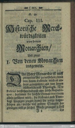 Cap. III. Historische Merckwürdigkeiten von denen Monarchien