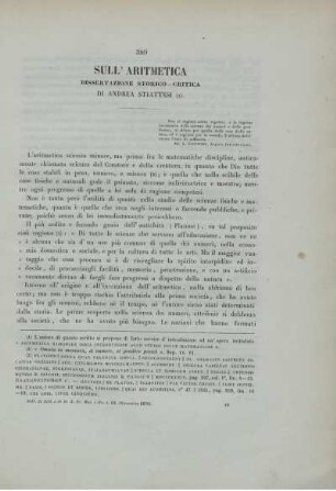 Sull' Aritmetica. Dissertazione storico-critica