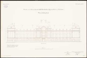 Artilleriekaserne II/27, Wiesbaden: Mannschaftsgebäude: Aufriss Nordwestansicht 1:100