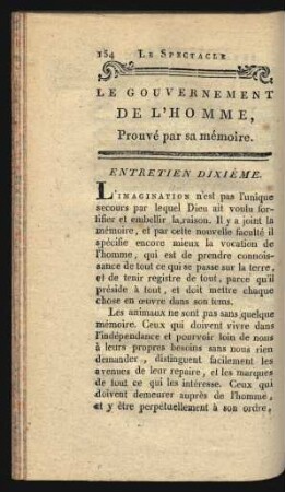 Entretien dixième. Le gouvernement de l'homme, prouvé par sa mémoire.