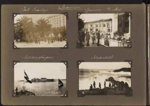 Albumseite "Spanien" : Reisealbum "Mit Kreuzer Emden rund um die Erde 1926-1928". Ledereinband mit Goldprägung und Kordelbindung; 28 x 41,5 x 6 cm (ab 1928). Dresden: SLUB/DF 2017.E.1217