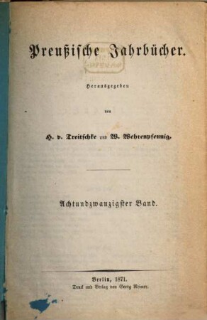 Preußische Jahrbücher. 28. 1871