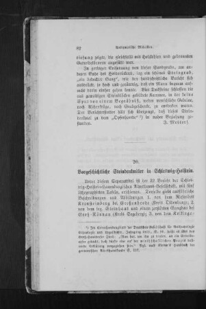 20. Vorgeschichtliche Steindenkmäler in Schleswig=Holstein.