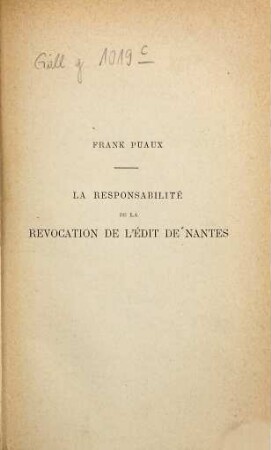 Études sur la révocation de l'Édit de Nantes