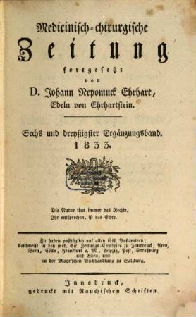 Medicinisch-chirurgische Zeitung. Ergänzungsbände. 36. 1833
