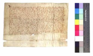 Urkunde des Gerichts zu Bruchsal über den Verkauf von 2 Pfund Heller jährlich aus einem Hause in der alten Stadt von Konlin Wegener an das Kloster Herrenalb.