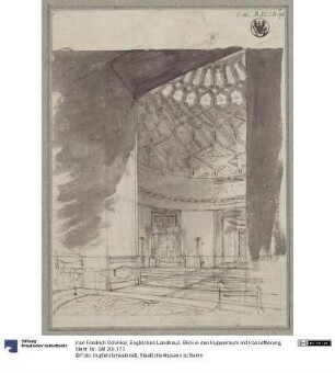 Englisches Landhaus. Blick in den Kuppelraum mit Kassettierung