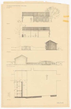Friedhof Gesundbrunnen, Hofgeismar: Grundriss und Aufrisse der Schutzhalle 1:50