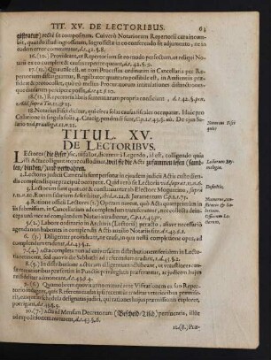 Titul. XV. De Lectoribvs.