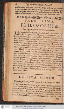PARS PRIMA. PHILOSOPHIAE.