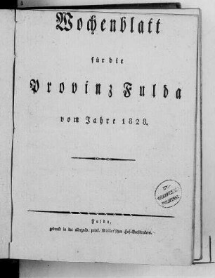 1828: Wochenblatt für die Provinz Fulda