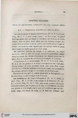 Chapitre deuxième. Faits de colorations constatés sur les temples grecs