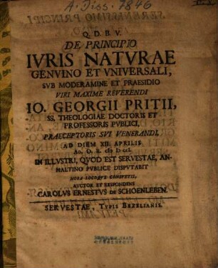 De Principio Iuris Naturae Genuino Et Universali
