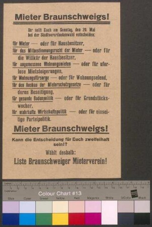Wahlaufruf des Braunschweiger Mietervereins zur Stadtverordnetenwahl am 29. Mai 1921