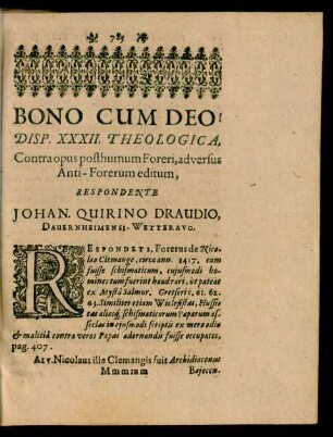 Disp. XXXII. Theologica, ... Respondente Johan. Quirino Draudio, Dauernheimensi-Wetteravo.