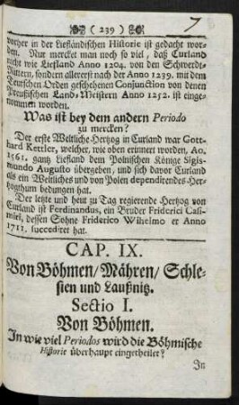 Cap. IX. Von Böhmen/Mähren/Schlesien und Laußnitz.