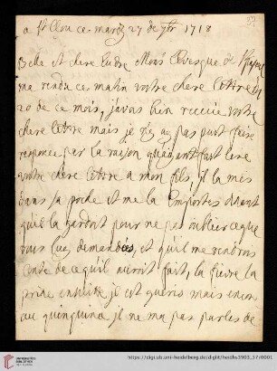 Elisabeth Charlotte (Liselotte) von der Pfalz - Briefe: Brief von Elisabeth Charlotte (Liselotte) von der Pfalz, Herzogin von Orléans, an Madame de Ludres