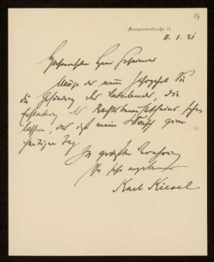 Brief von Karl Kiesel an Otto von Gierke, 11.1.1921