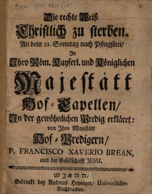 Die rechte Weiß, christlich zu sterben : Predigt