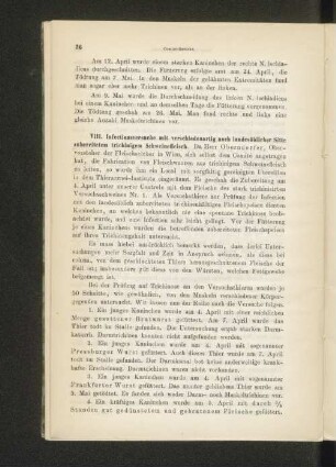 VIII. Infectionsversuche mit verschiedenartig nach landesüblicher Sitte zubereitetem trichinigem Schweinefleisch.