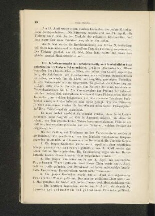 VIII. Infectionsversuche mit verschiedenartig nach landesüblicher Sitte zubereitetem trichinigem Schweinefleisch.