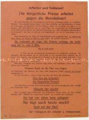 Flugblatt des Vollzugsrates des Arbeiter- und Soldatenrates gegen die Presse